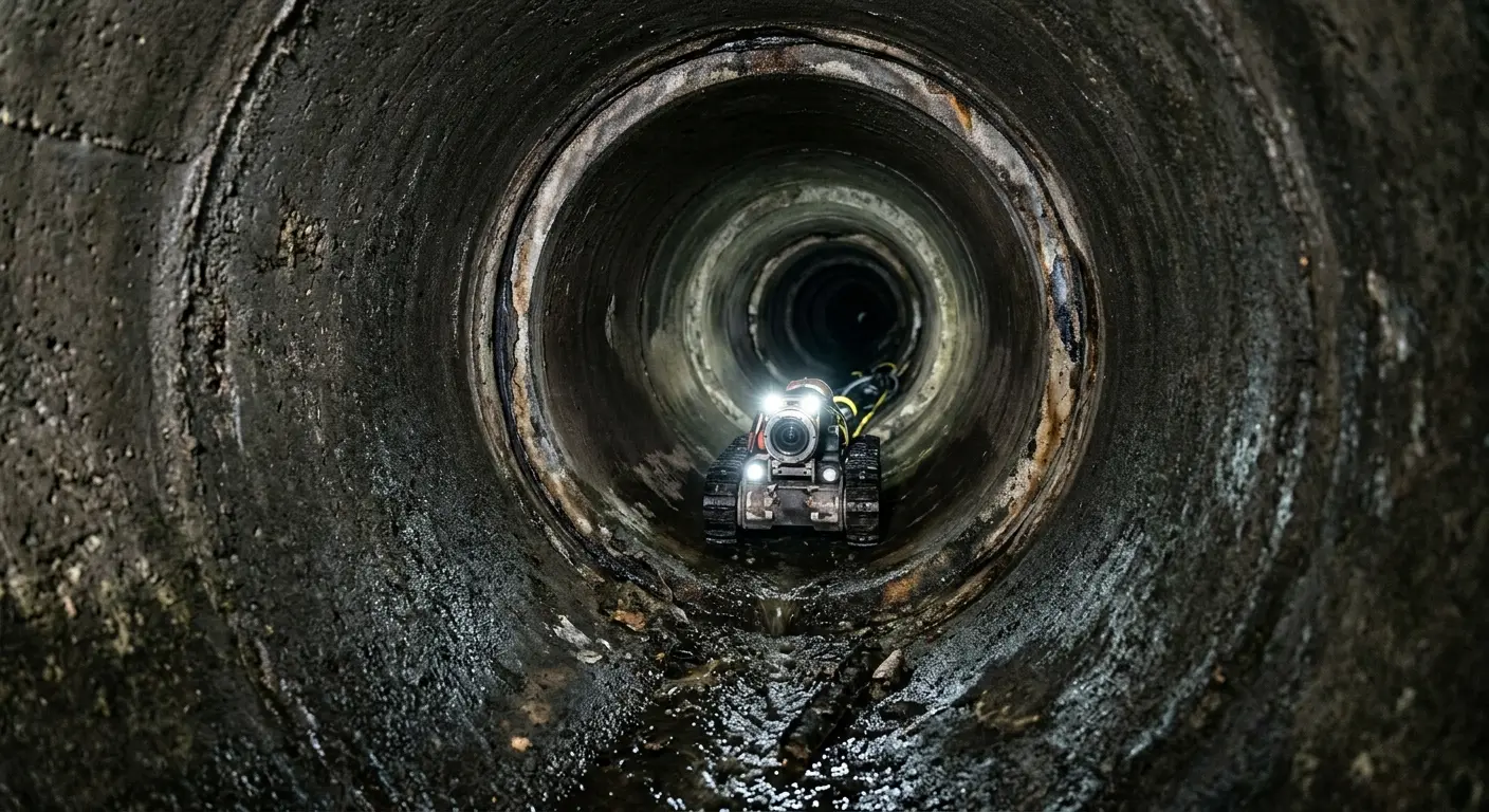 Robotic sewer camera inspecting pipe interior for Sewer Line Cleaning in Summit